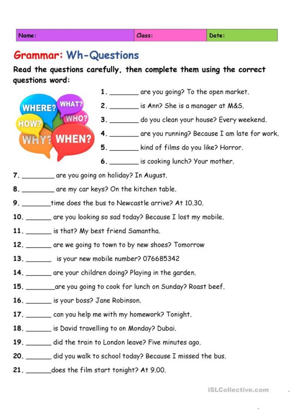 Wh-Questions - English ESL Worksheets for distance learning and physical  classrooms